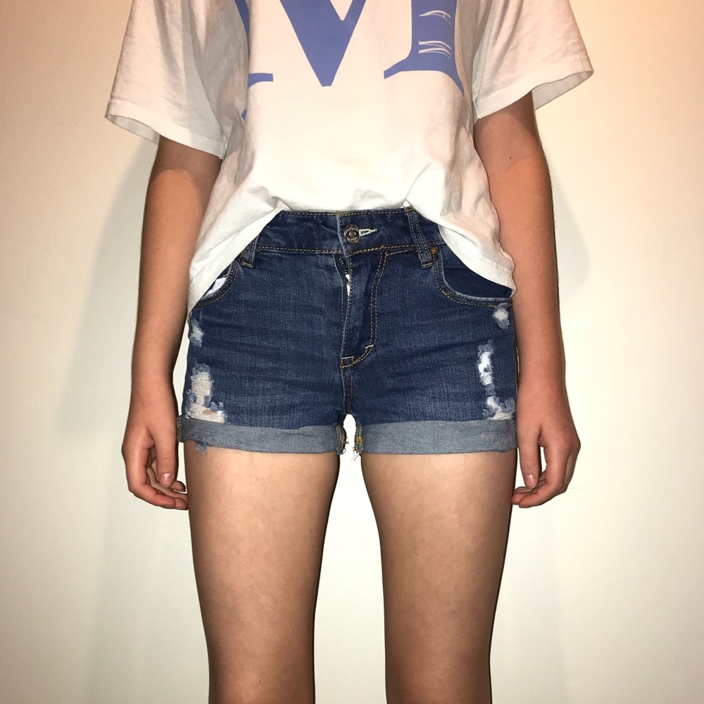 Pull and bear denim distressed shorts